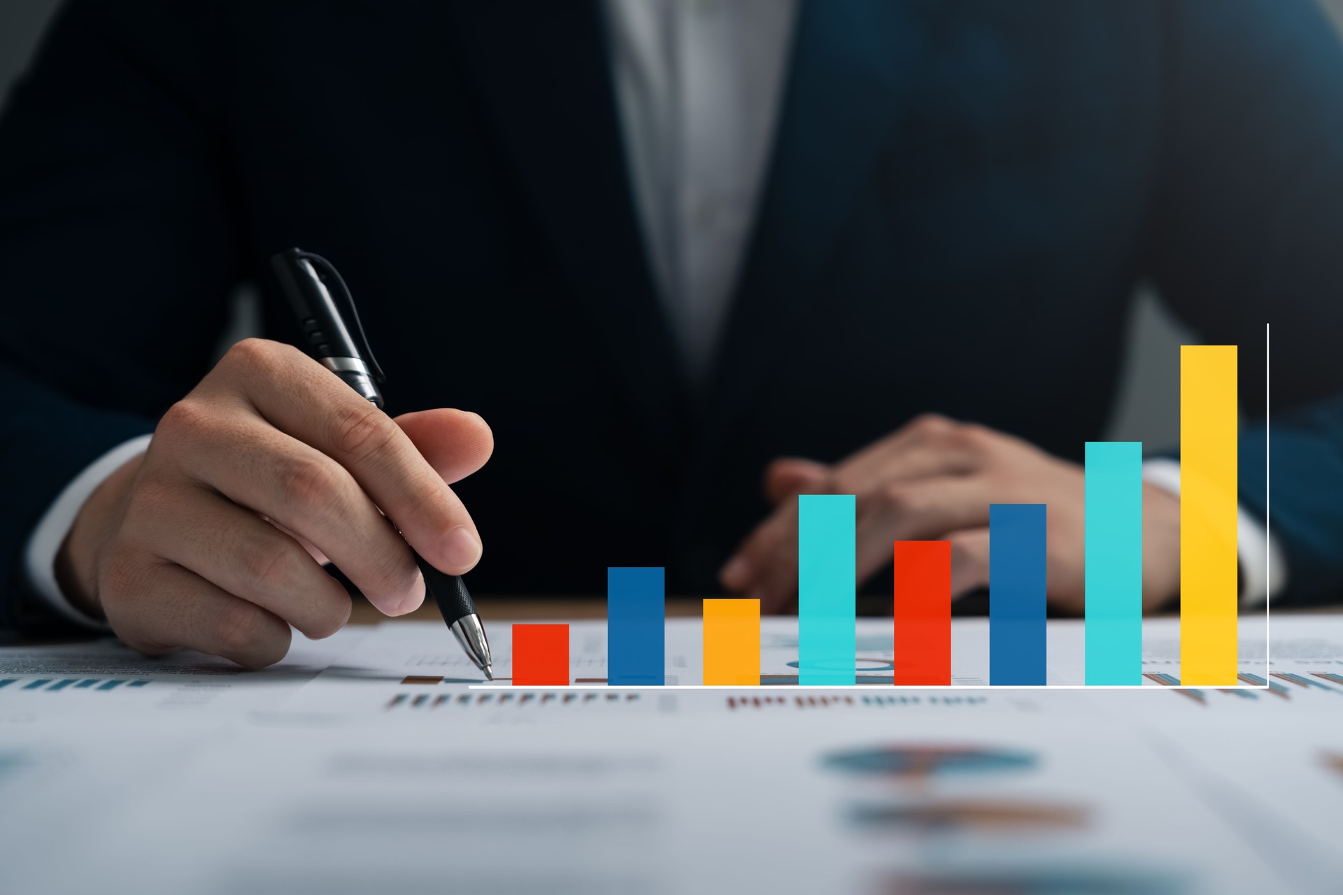 Businessman financial analysis and investment, financial growth chart report.
